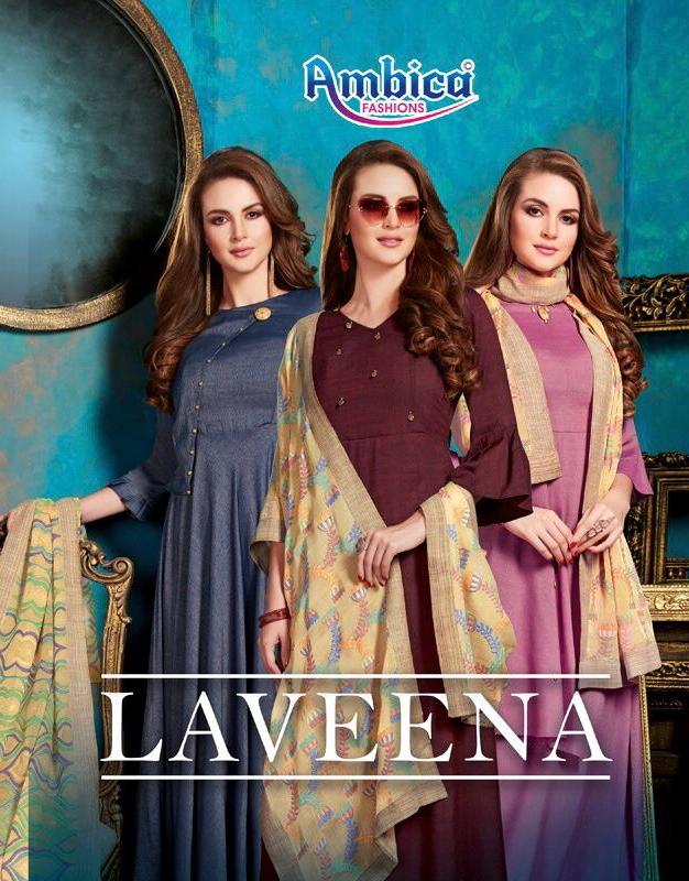 Ambica Fashion Laveena Fancy Fabric Long Flair Readymade Kur...