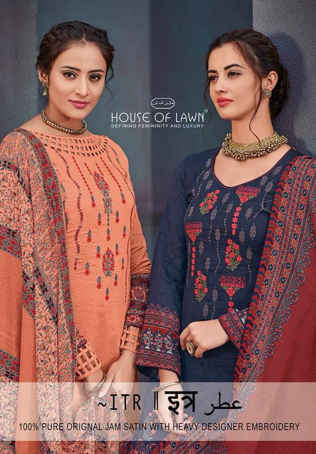 House Of Lawn Itr Designer Printed Heavy Jam Satin With Embr...