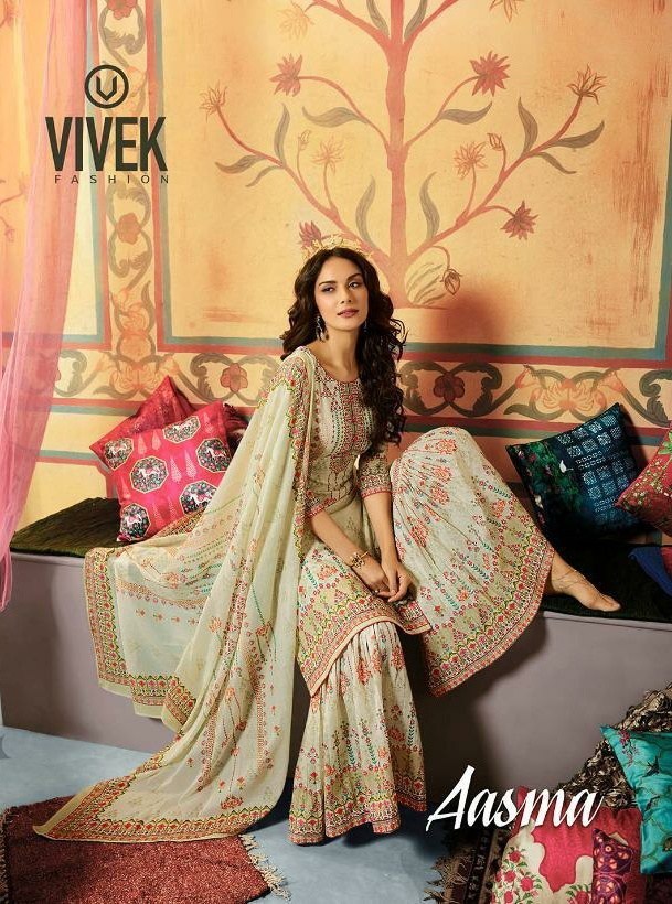 Vivek Fashion Aasma Digital Printed Cotton With Work Sharara...