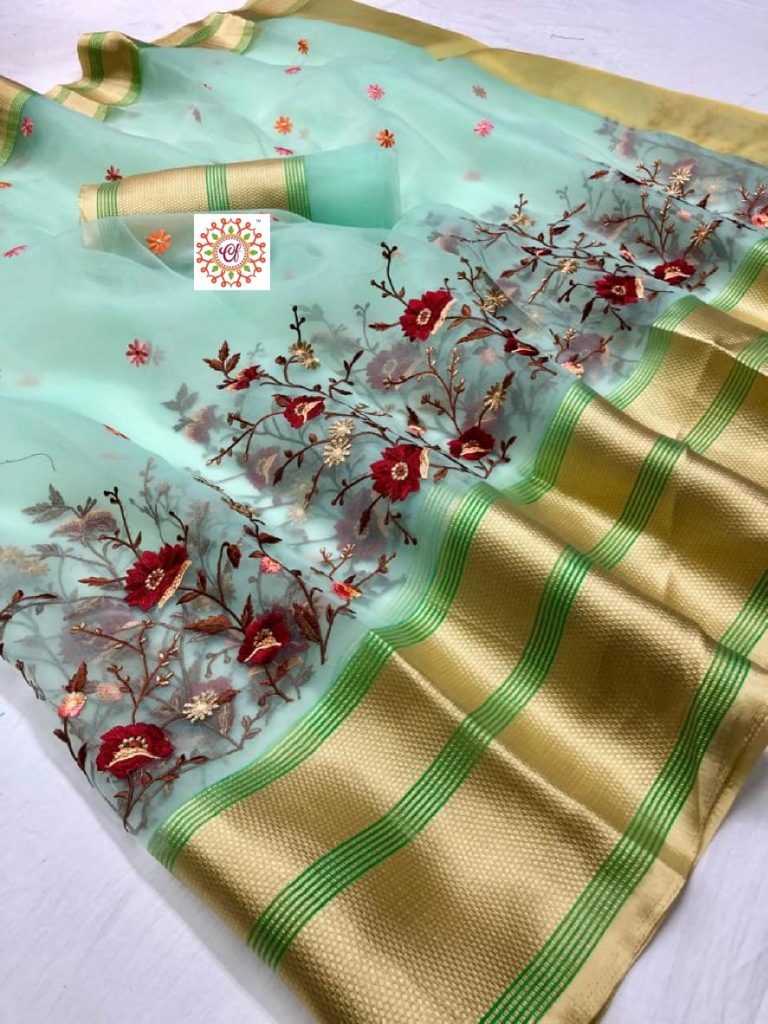Lt Fabrics Antara Designer Embroidered Organza Silk Sarees C...