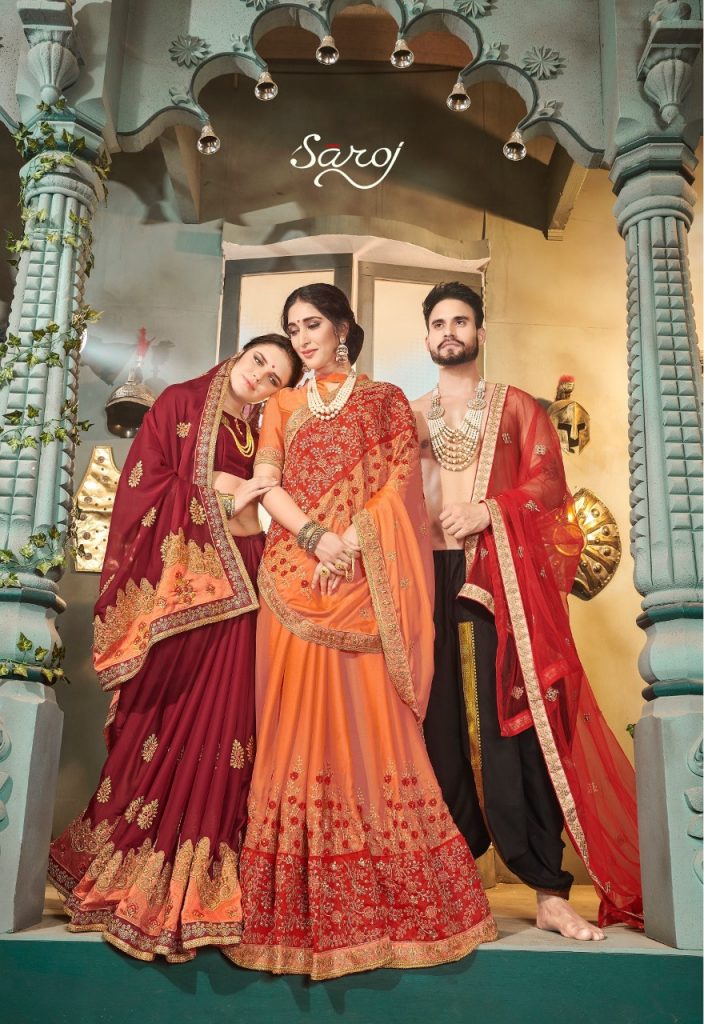 Saroj Aahshna Heavy Embroidered Silk Georgette Heavy Sarees ...