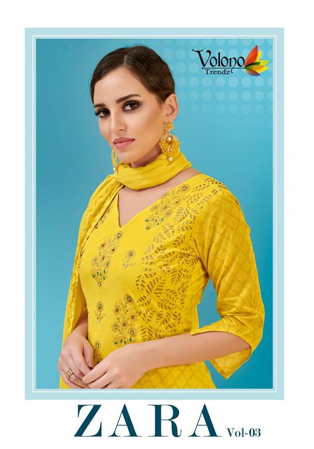 Volono Trendz Zara Vol 3 Printed Cotton Satin With Khatli Em...