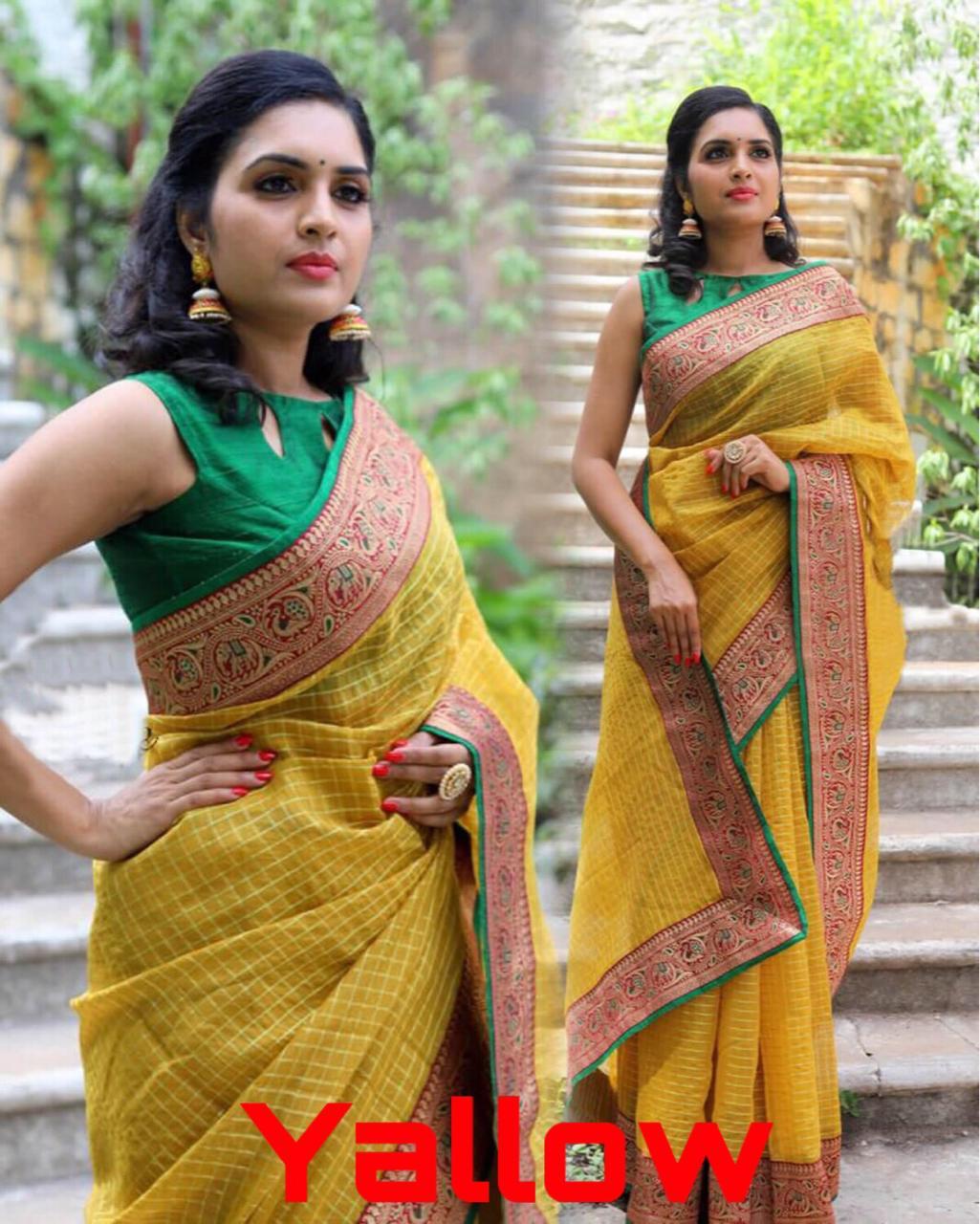 Designer Wear Colorful Checks Sarees Latest Collection