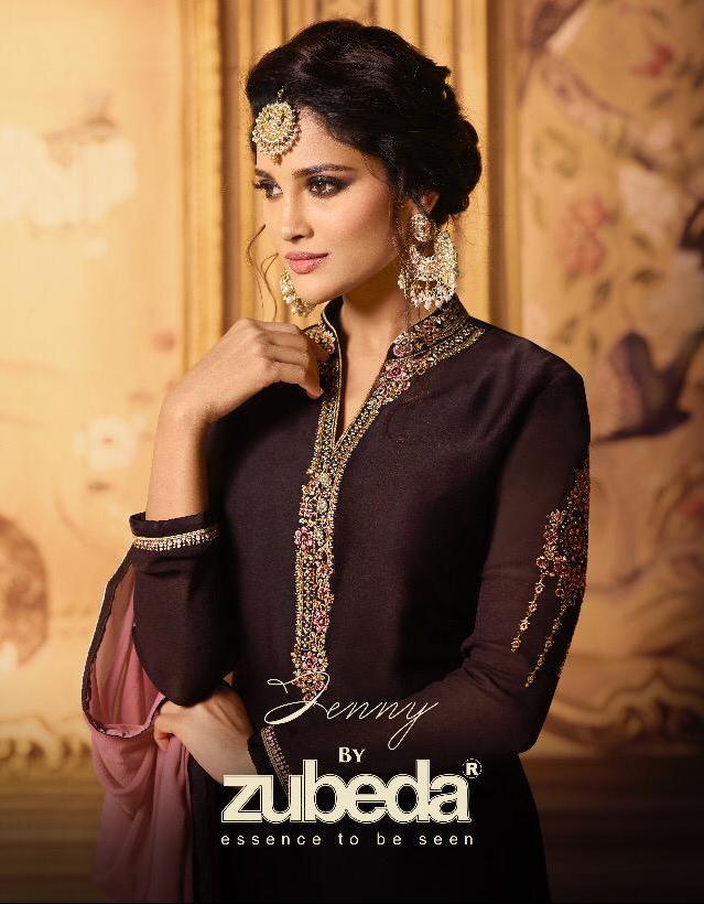 Zubeda Jenny Heavy Designer Satin Georgette With Embroidery ...