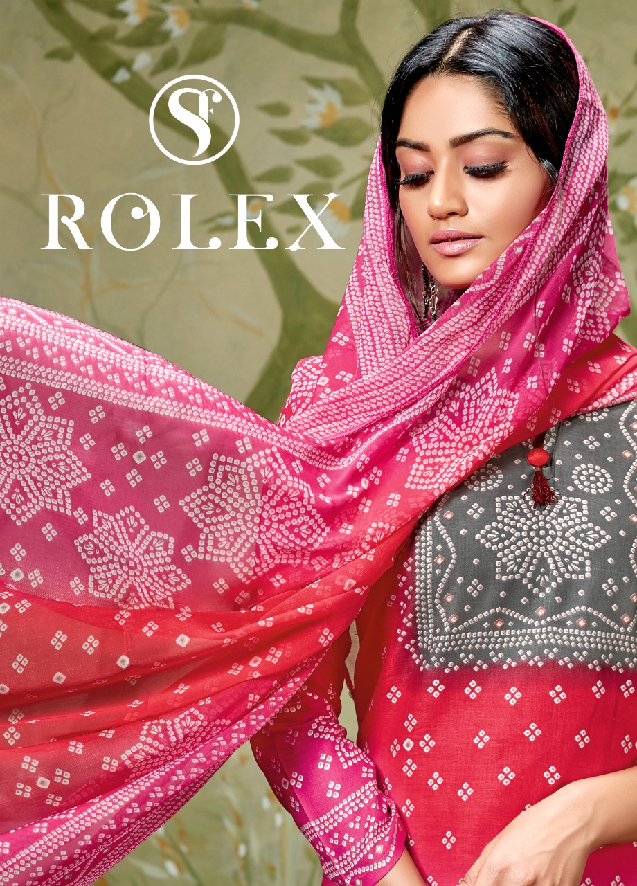 S More Fashion Rolex Cotton Satin Bandhani Print Dress Mater...