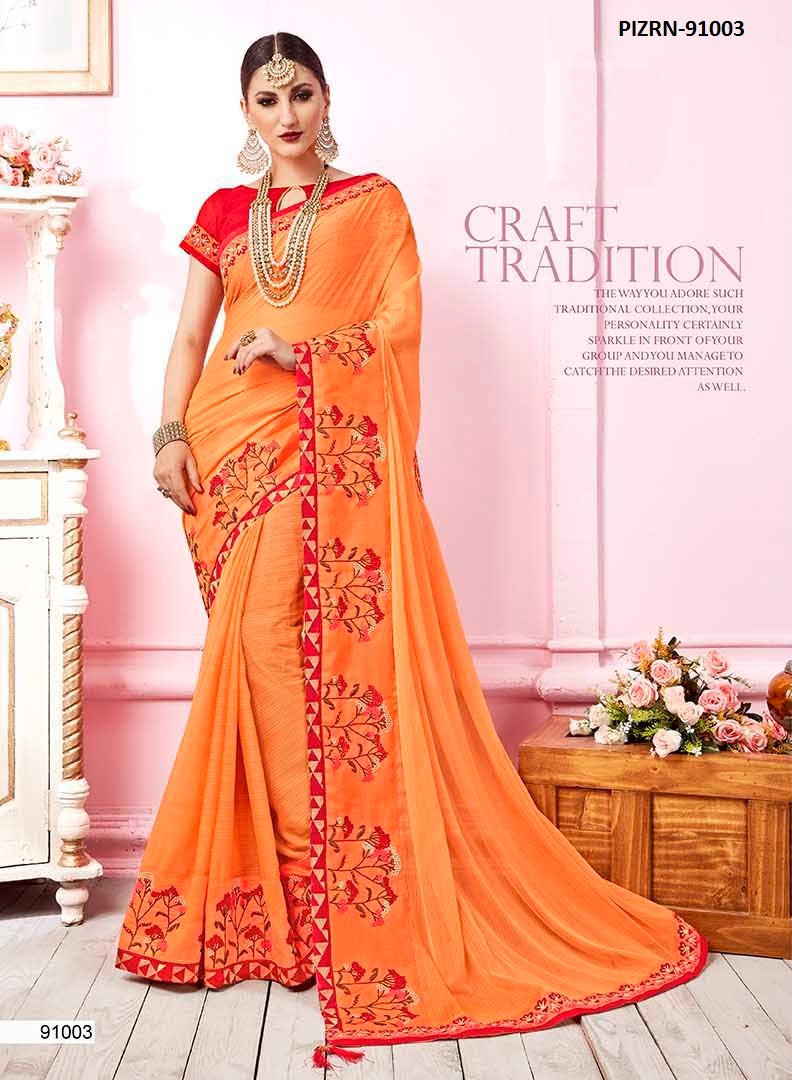 Satin Georgette Saree With Heavy Embroidery Work And Banglor...