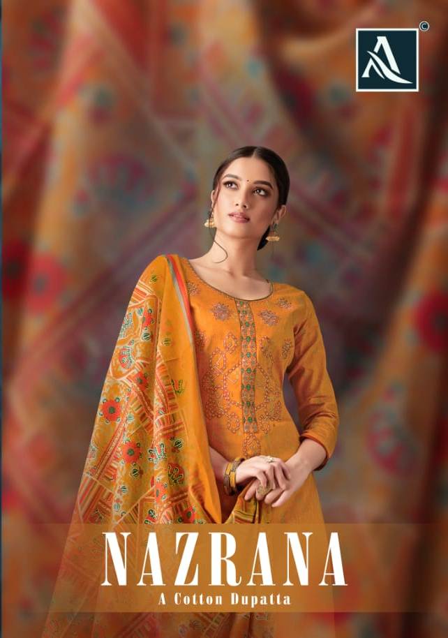 Alok Suits Nazrana Digital Printed Pure Jam With Embroidery ...