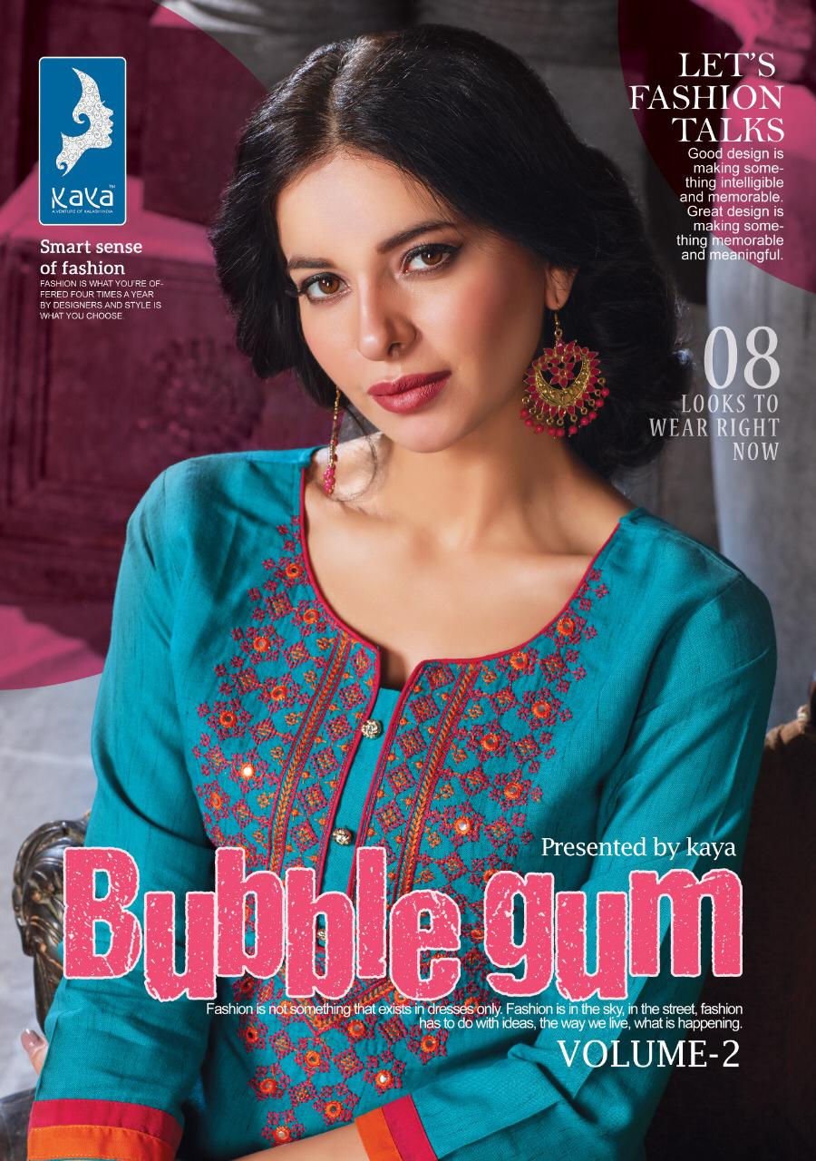 Kaya Bubble Gum Vol 2 Rayon With Embroidery Work Readymade K...