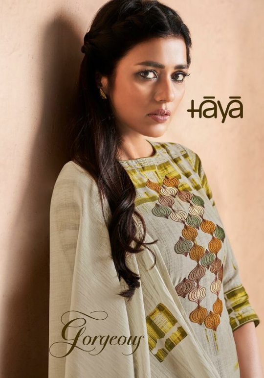 Haya Gorgeous Designer Digital Printed Pure Linen With Embro...