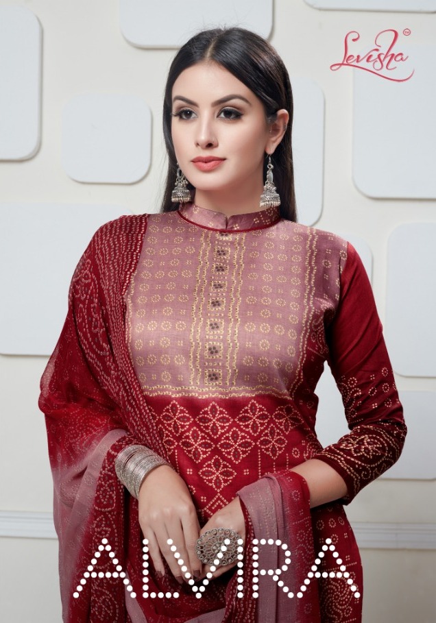 Levisha  Alvira Cotton Satin Heavy Bandhani Print Dress Mate...
