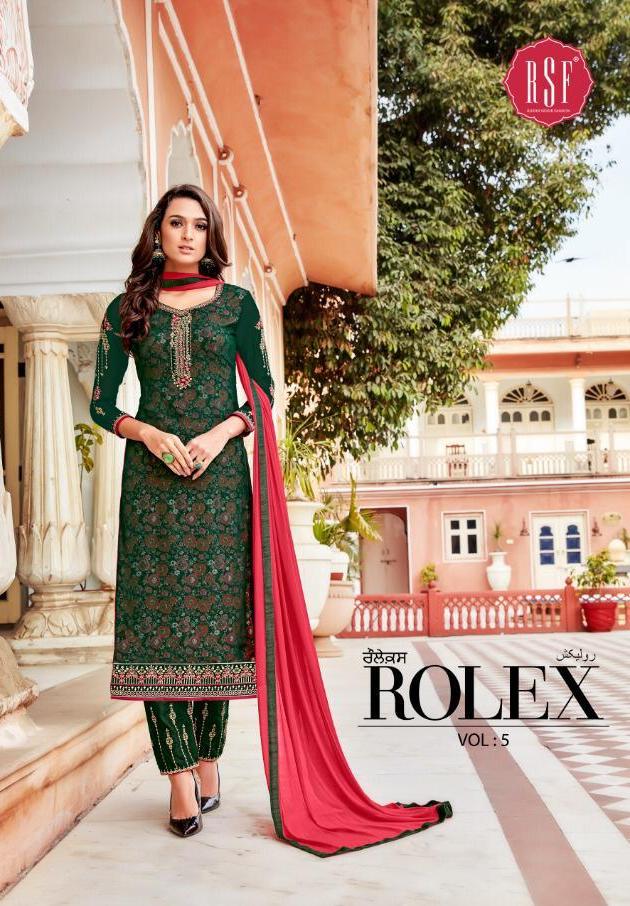 Rsf Rolex Vol 5 Printed Georgette With Embroidery Work Dress...