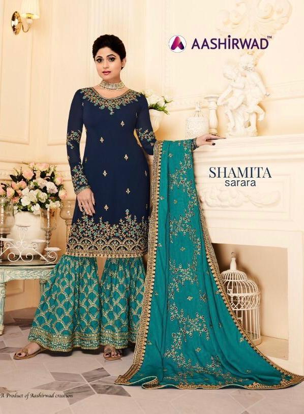 Aashirwad Creation Shamita Sarara Heavy Embroidered Georgett...