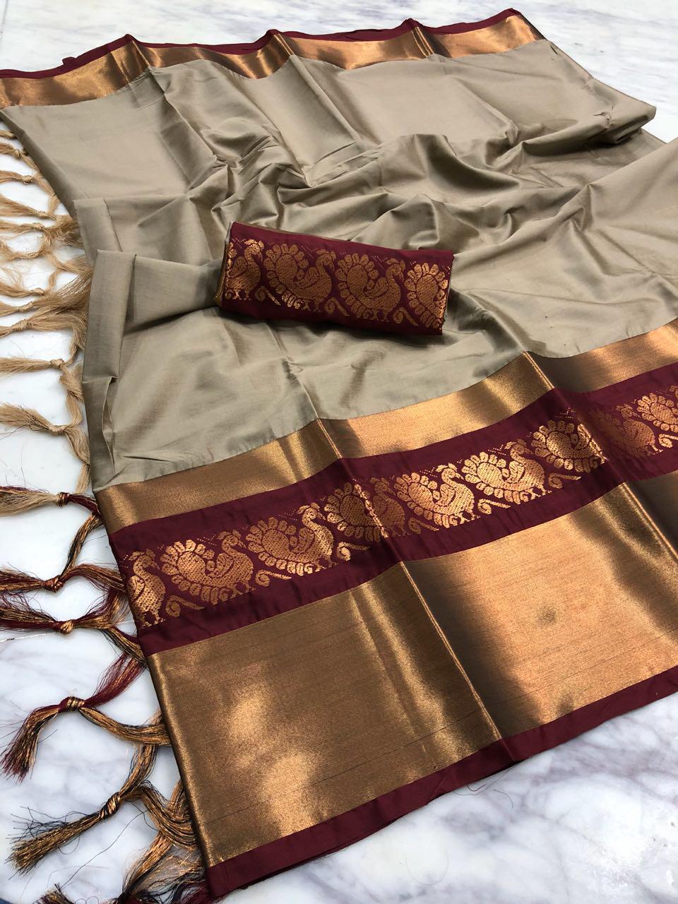 Almond Designer Traditional Cotton Sarees Collection At Whol...