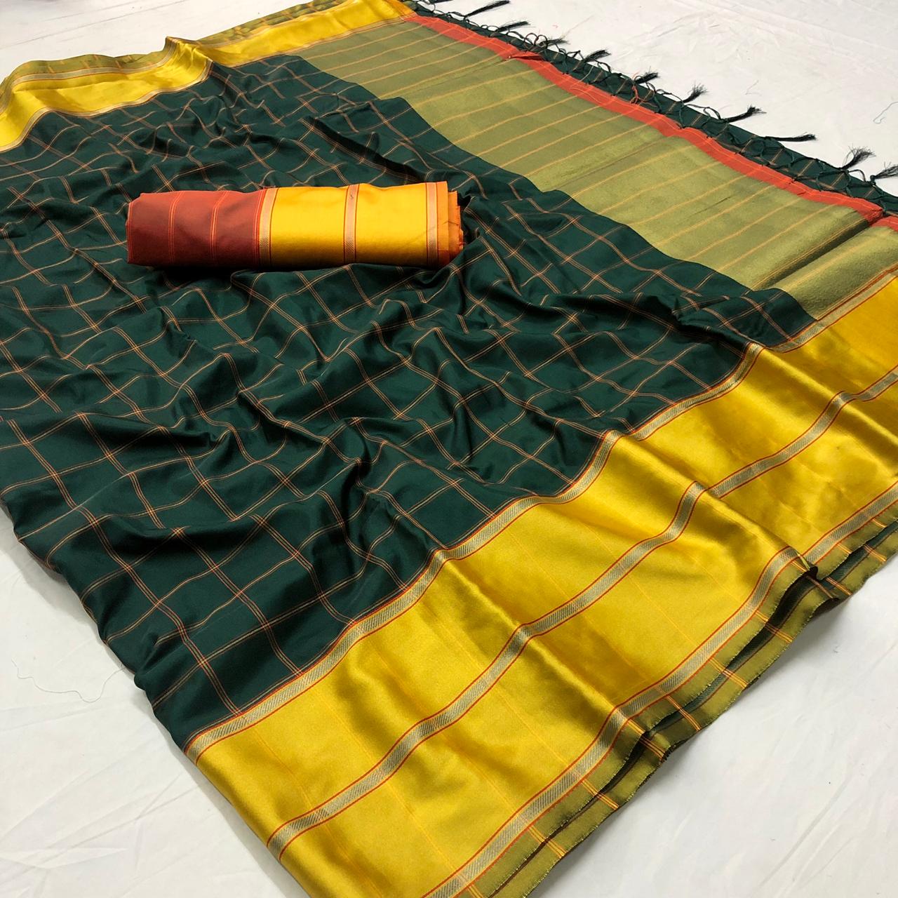 Checks Silk Designer Banarasi Weaving Silk Party Wear Sarees...