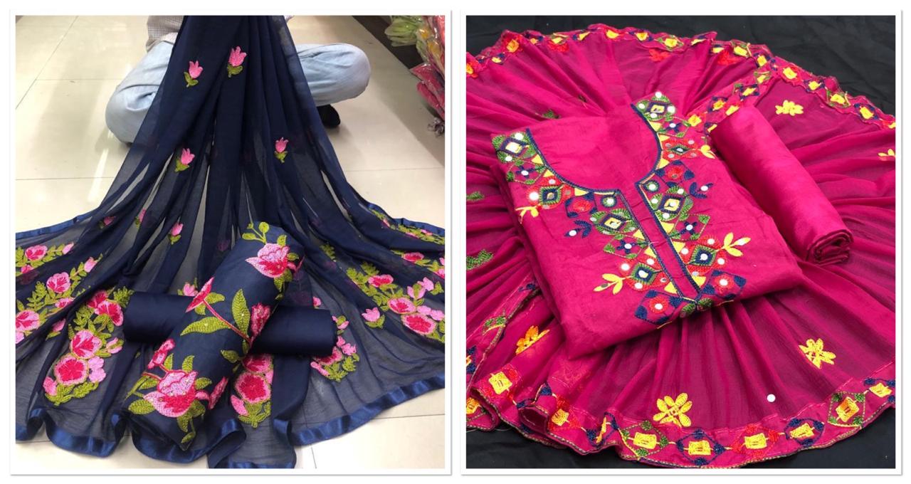Buy Combo Dress Material Aari Work Suit And Cotton Dress Mat...