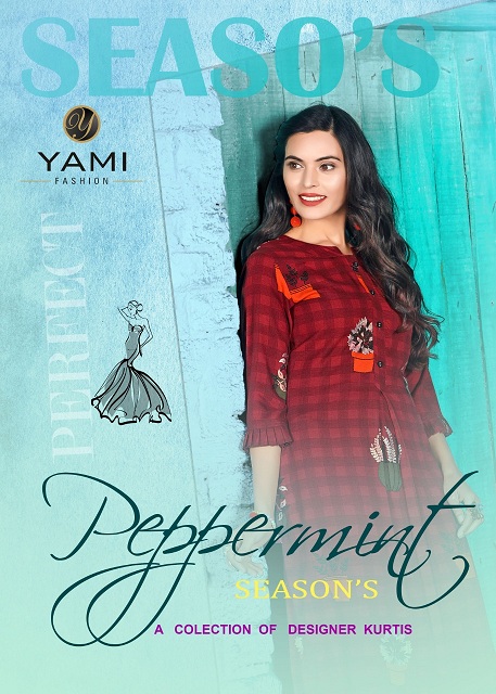Yami Fashion Peppermint Designer Printed Rayon Readymade Kur...