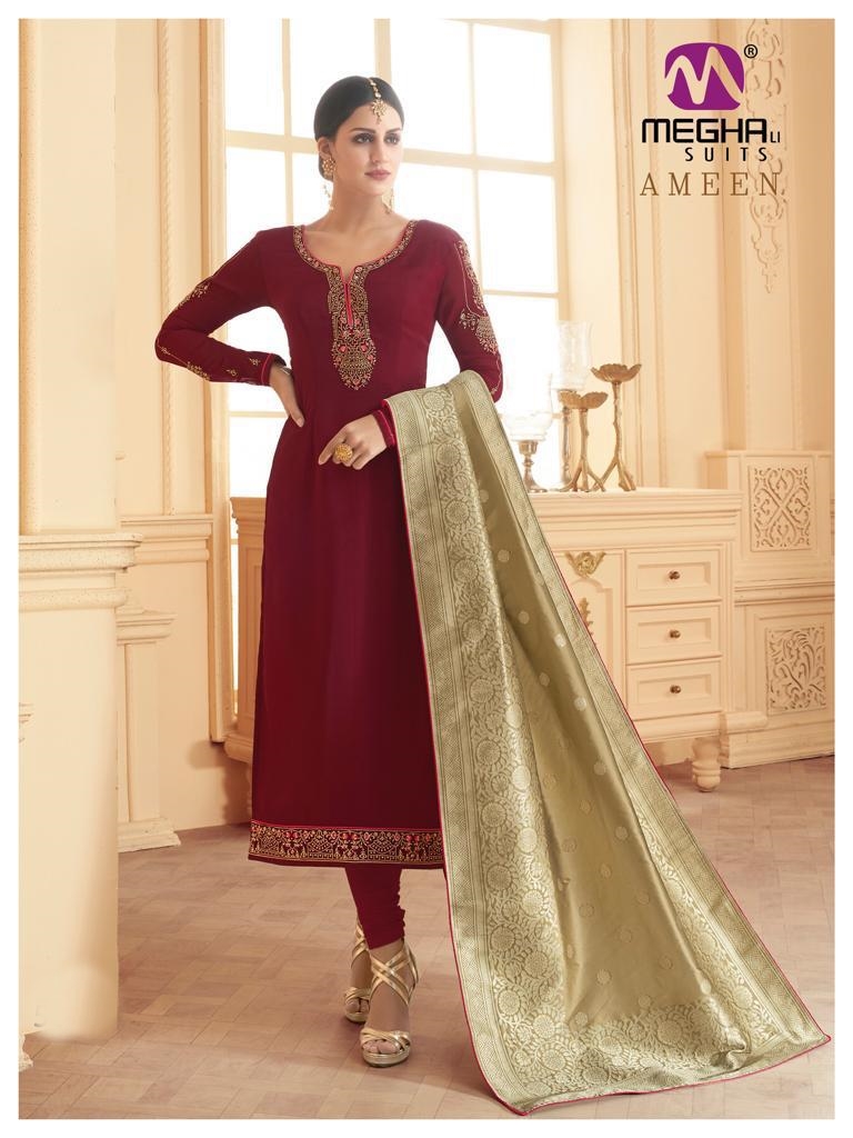 Meghali Suits Ameen Embroidered Satin Georgette Straight Dre...