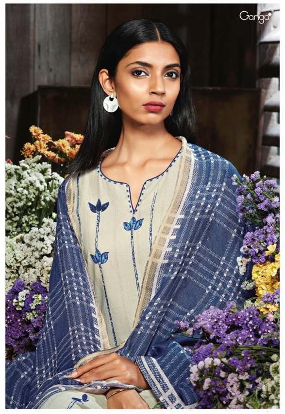 Ganga Midnight Indigo Printed Superior Cotton With Embroider...