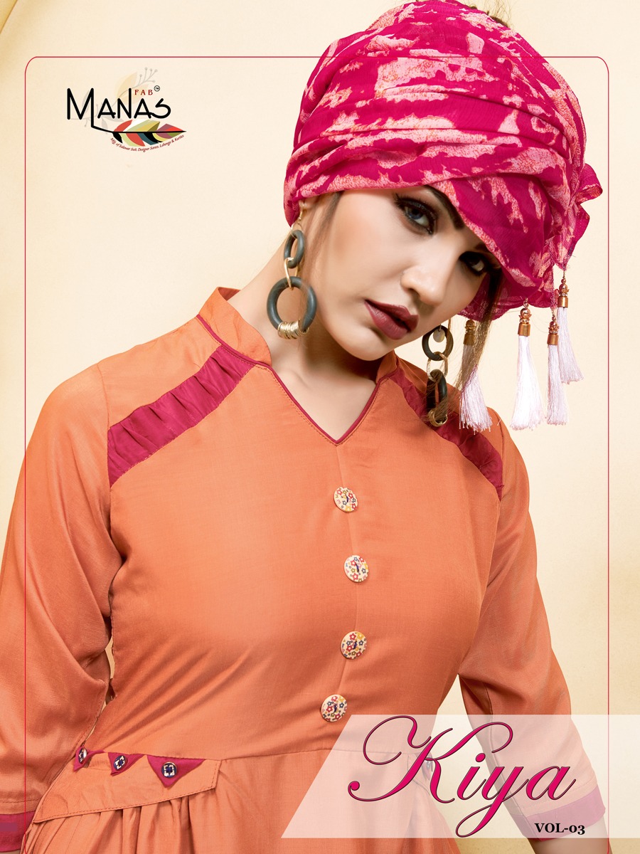 Manas Fab Kiya Vol 3 Designer Maslin Readymade Kurtis With P...