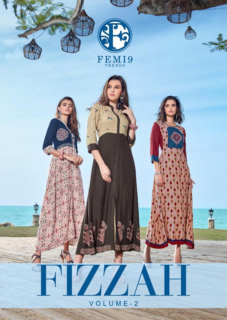 Femi9 Fizzah Vol 2 Printed Rayon With Work Readymade Long Ku...
