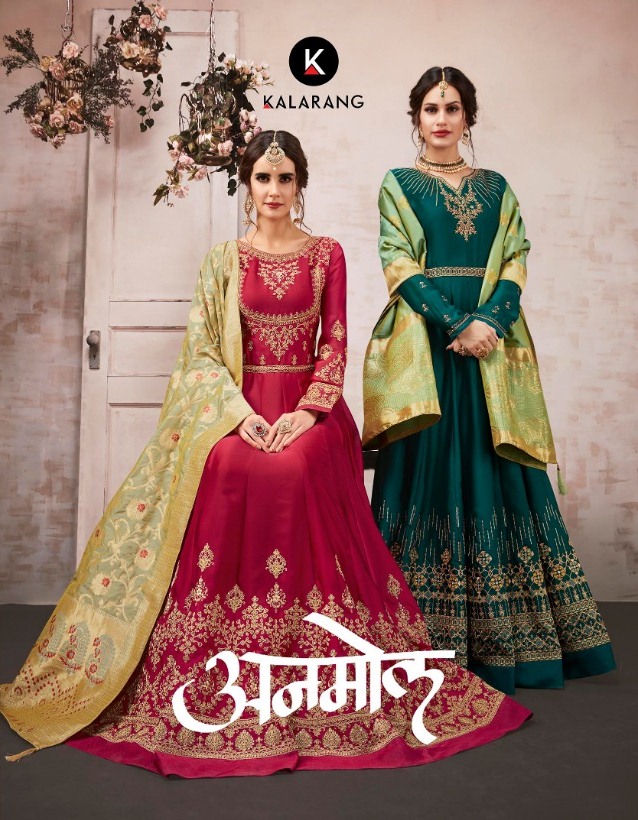 Kessi Fabrics Kalarang Anmol Heavy Embroidered Satin Georget...