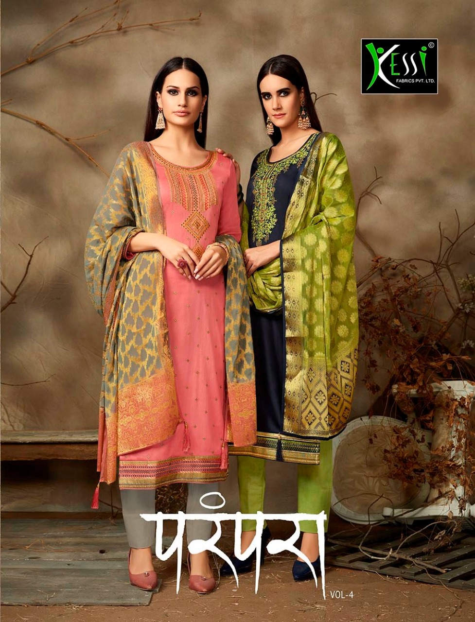 Kessi Fabrics Parampara Vol 4 Jam Silk Cotton With Embroider...