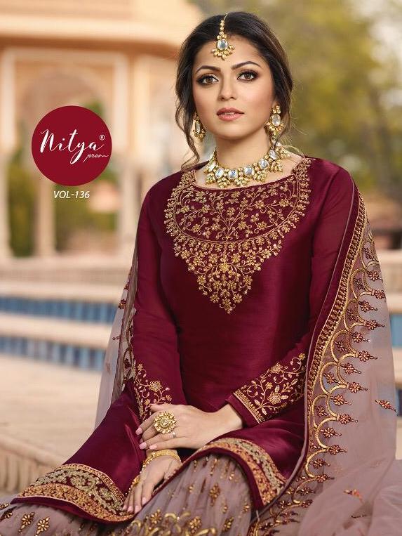 Lt Fabrics Nitya Vol 136 Heavy Embroidered Satin Georgette S...