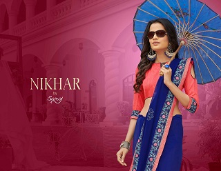 Saroj Nikhar Printed Georgette With Work Sarees Collection A...