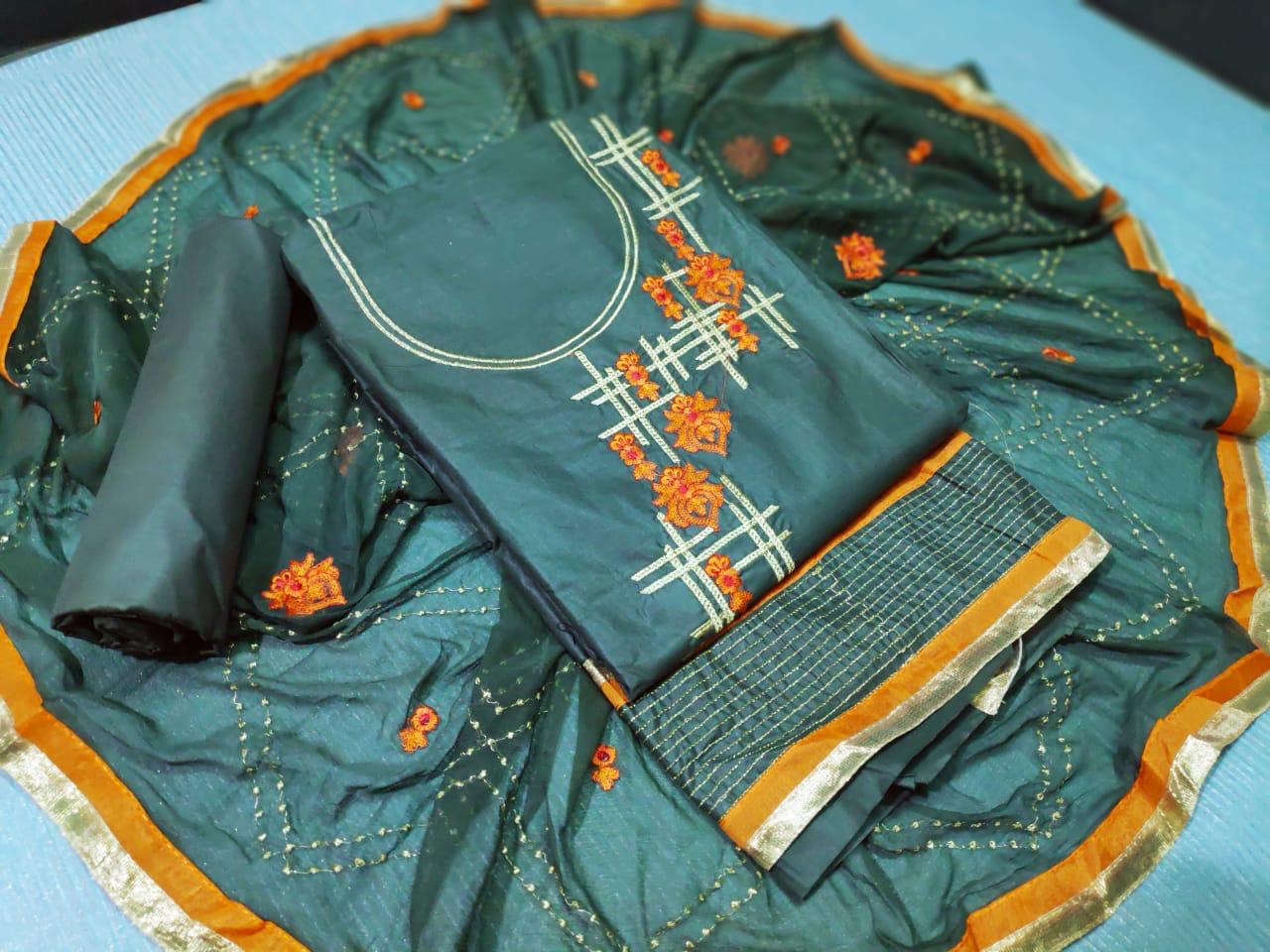 Non-catalog Heavy Embroidered Cotton Dress Material Collecti...