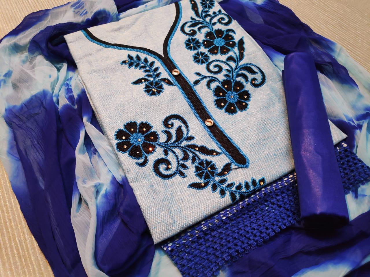 Non Catalog Khadi Cotton With Aari Work Dress Material Colle...