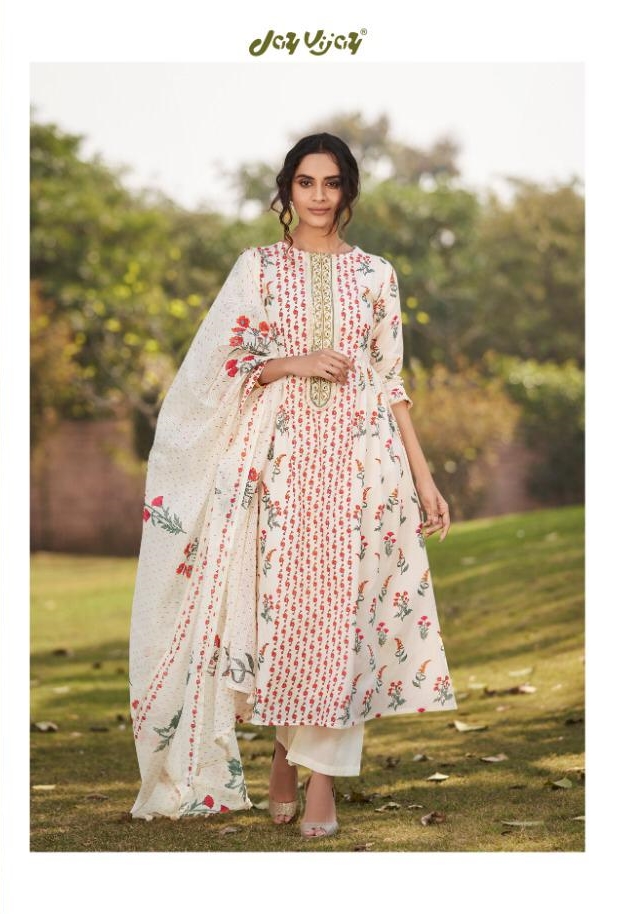 Jay Vijay Blaze Printed Pure Cotton Jacquard Dress Material ...