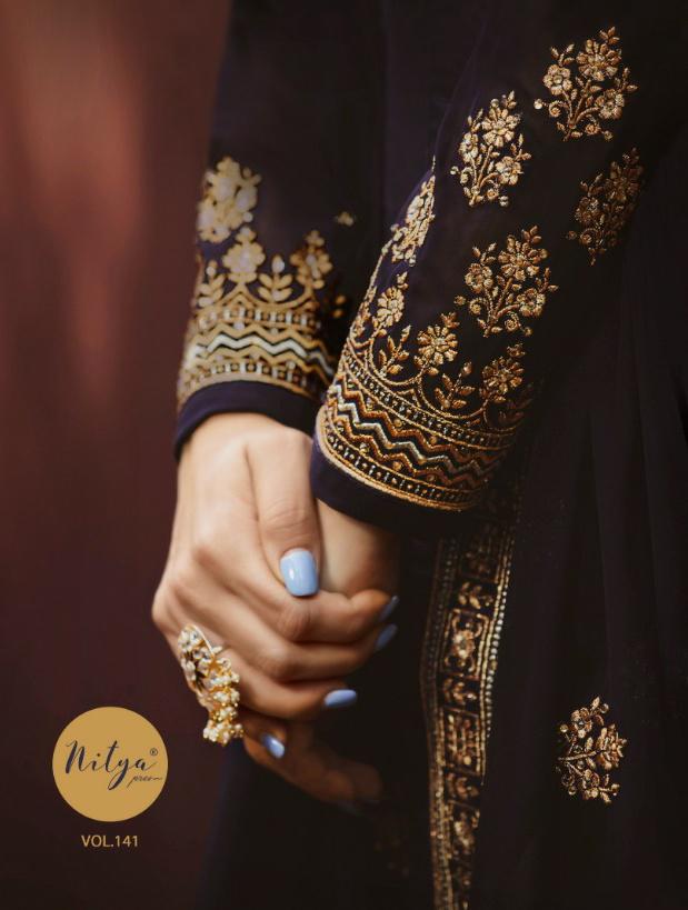 Lt Fabrics Nitya Vol 141 Heavy Embroidered Satin Georgette R...