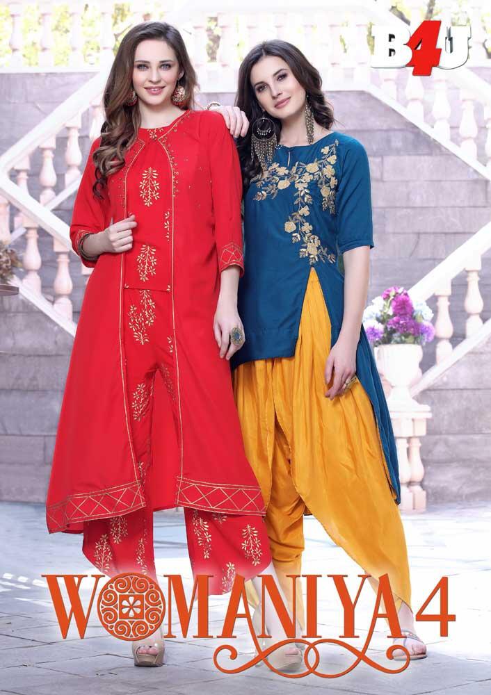 B4u Womaniya Vol 4 Designer Printed Fancy Fabric Readymade K...