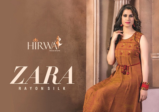 Hirwa Zara Designer Rayon Silk Designer Long Flair Readymade...