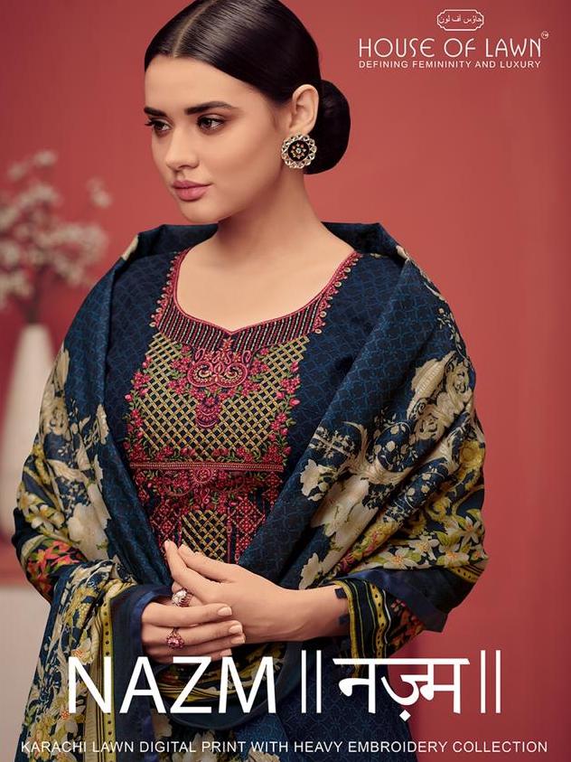 House Of Lawn Nazm Digital Printed Karachi Lawn Cotton With ...
