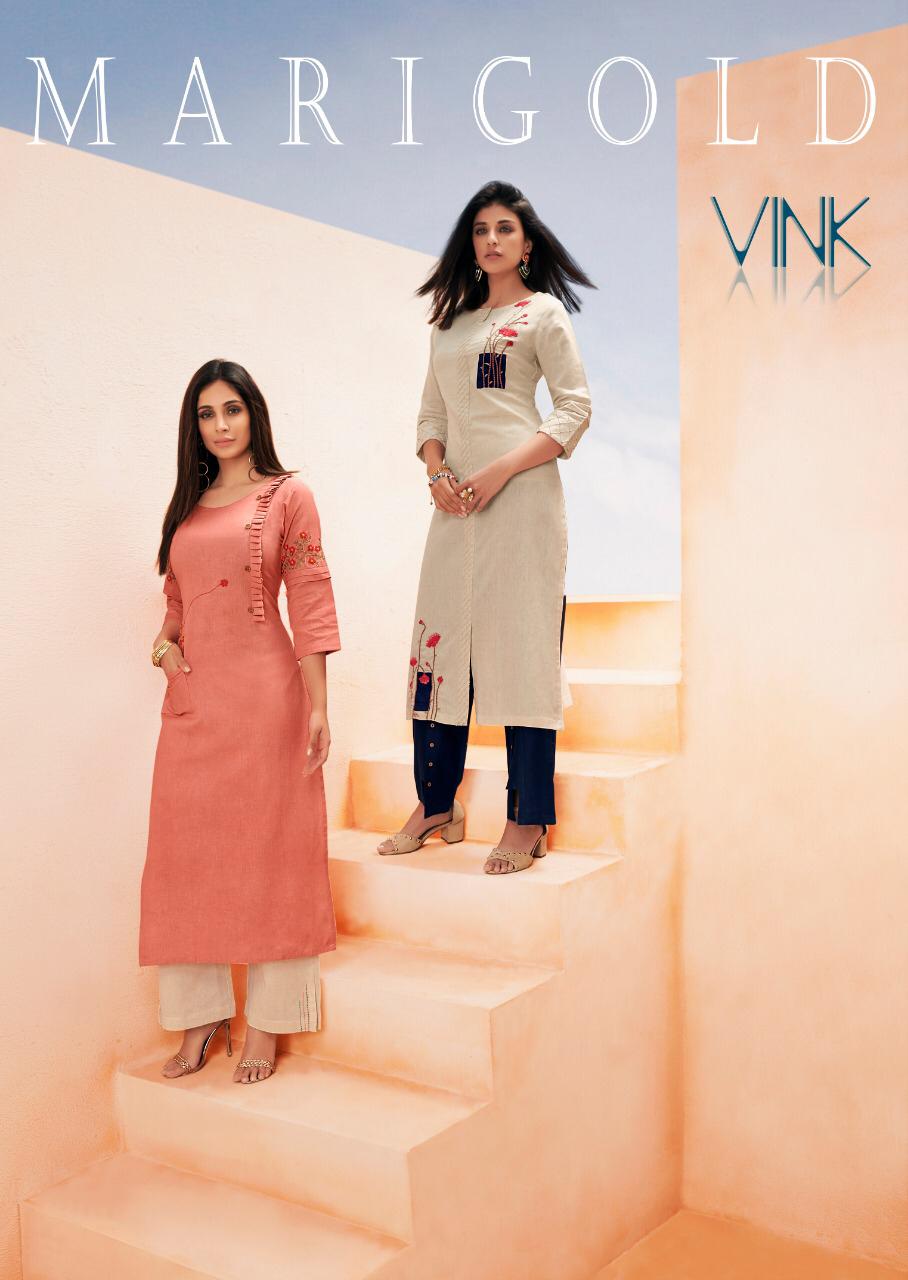 Vink Marigold Designer Linen Cotton With Handwork Readymade ...