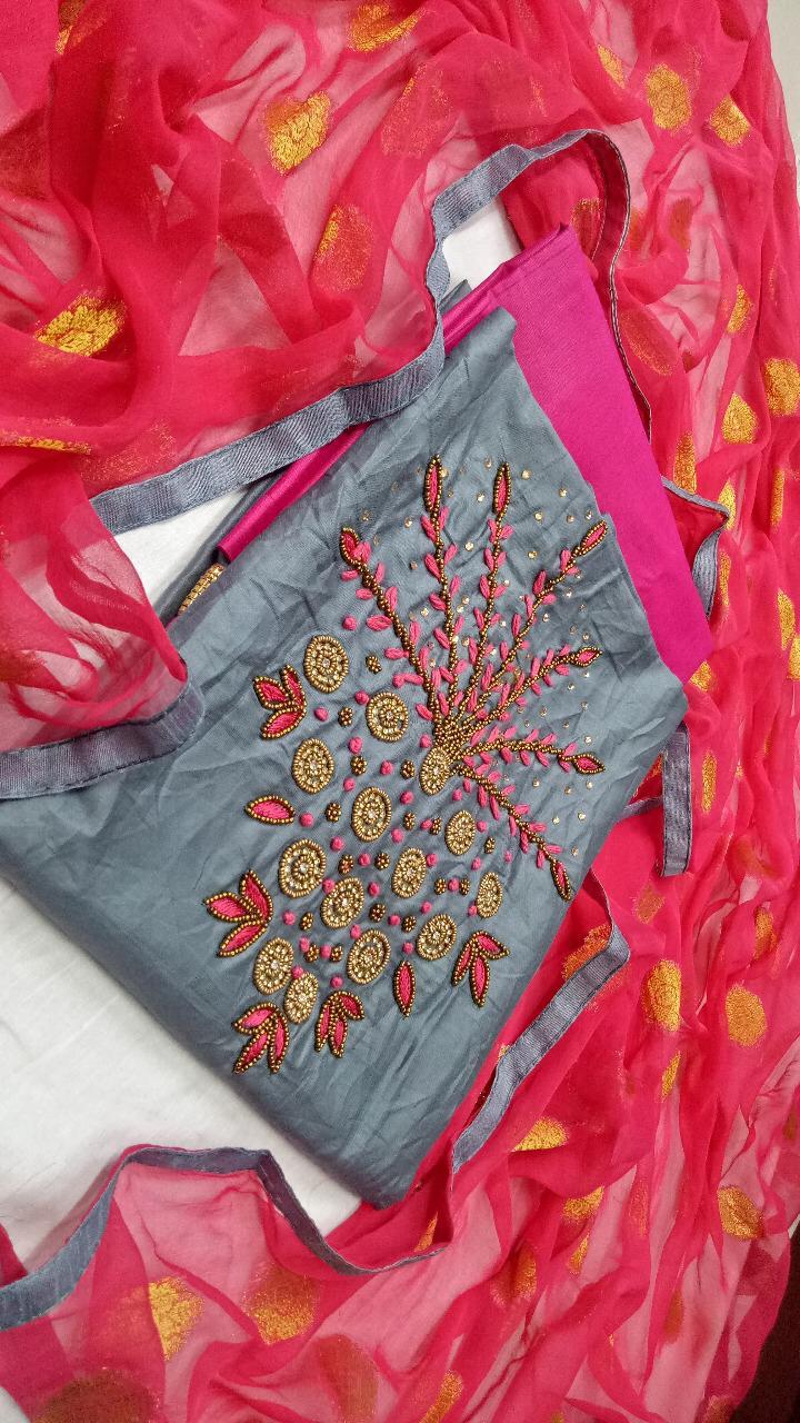 Latest Glace Cotton With Khatli Work Designer Salwar Kameez ...