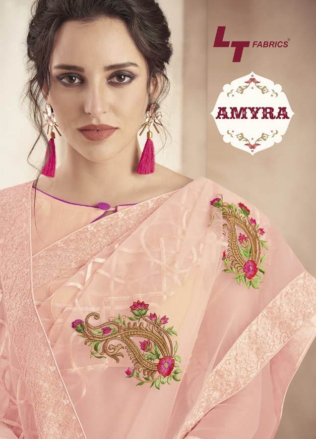Lt Fabrics Amyra Designer Organza With Embroidery Work Saree...
