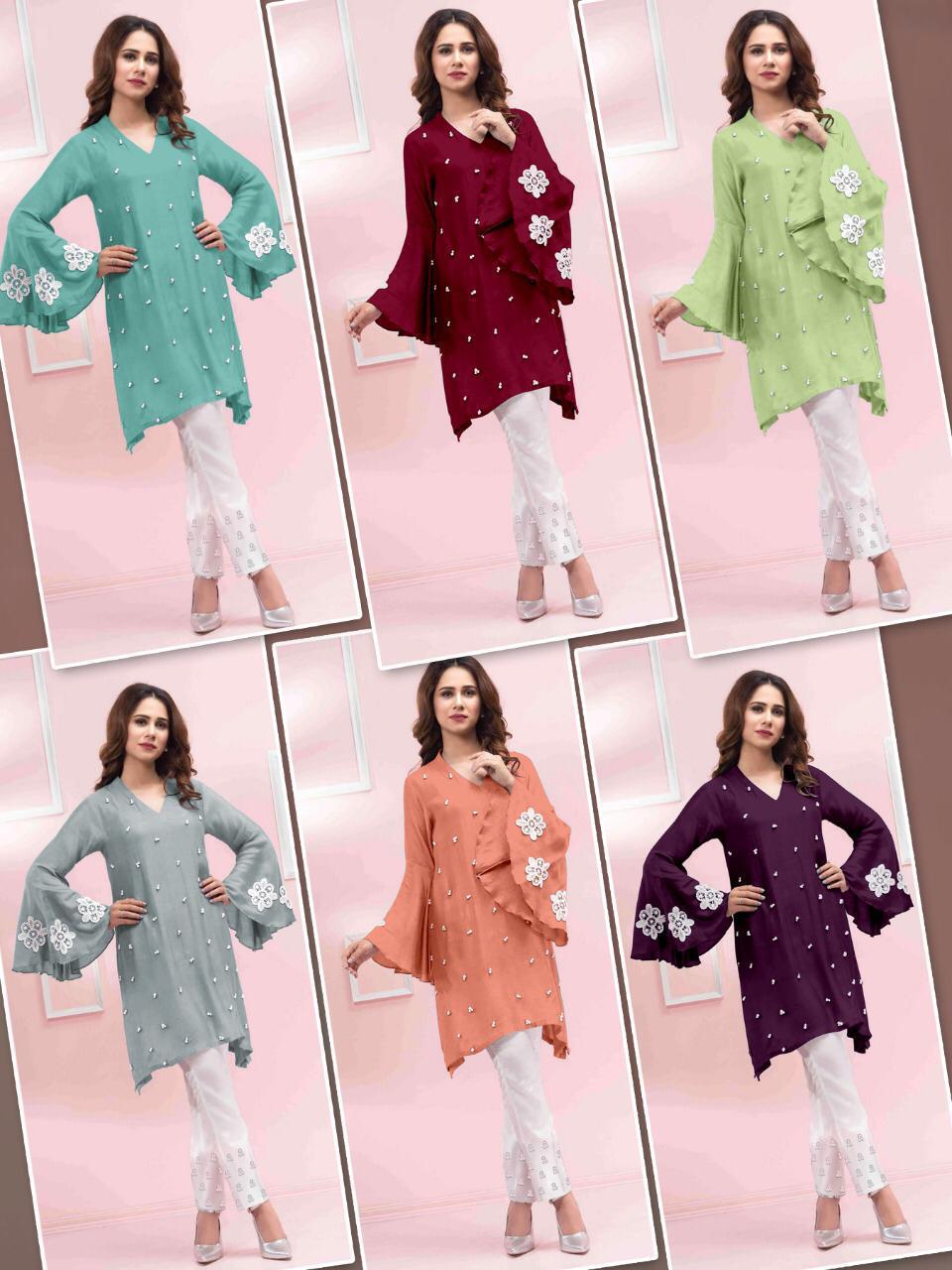 Designer Pearl Kurti With Glamours  Pearl Pants At Wholesale...