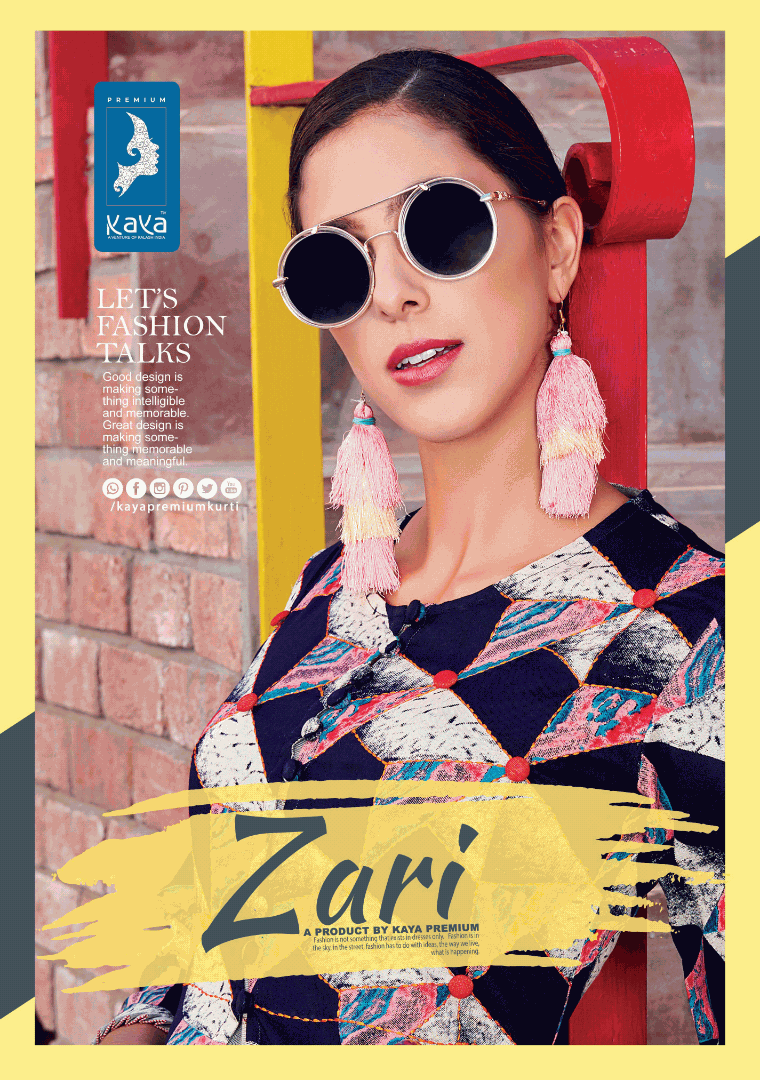Kaya Zari Printed Rayon Long Flair Readymade Kurtis Collecti...