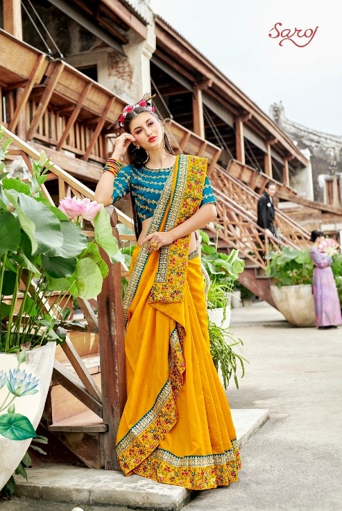 Saroj Fanna Designer Silk With Heavy Embroidered Border Sare...