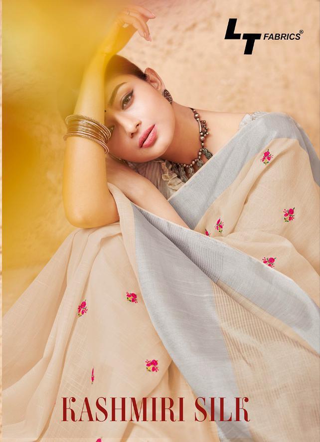 Lt Fabrics Kashmiri Silk Designer Linen Silk With Embroidery...