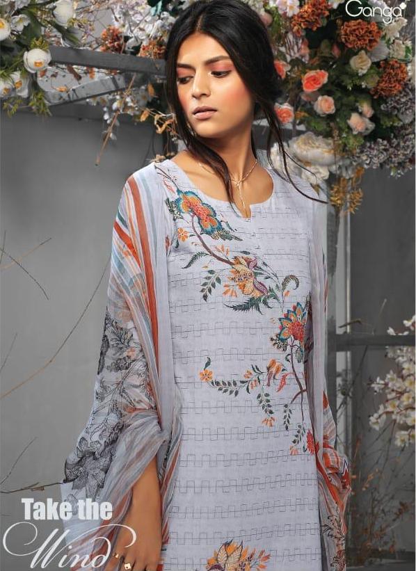 Ganga Take The Wind Designer Floral Printed Embroidered Lawn...