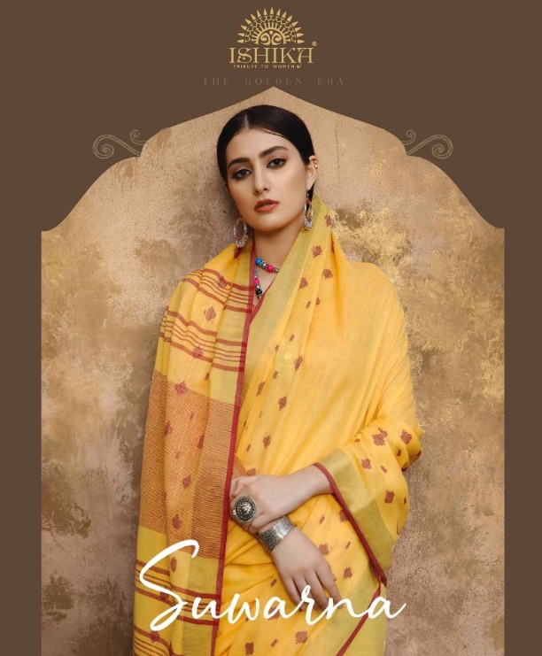 Ishika Sarees Suwarna Designer Linen Cotton Sarees Wholesale...