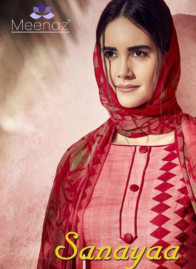 Meenaz Sanayaa Designer Printed Cambric Cotton Dress Materia...
