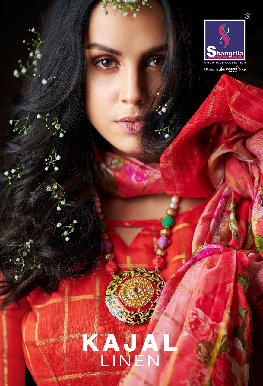 Shangrila Sarees Kajal Linen Designer Floral Printed Linen S...