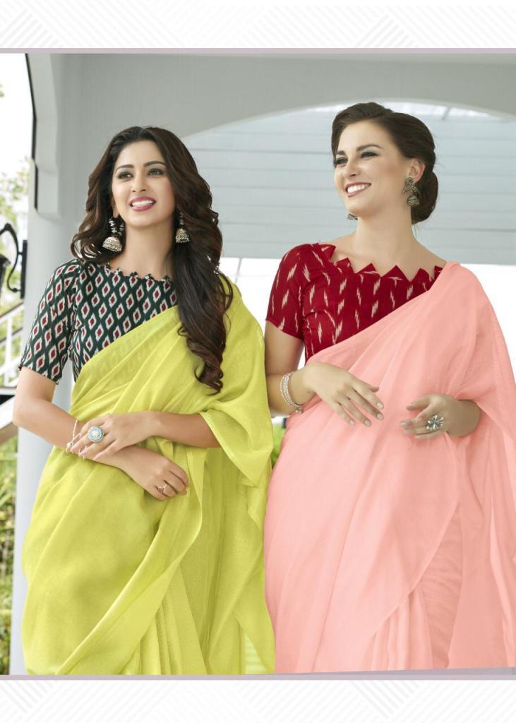 Designer Fancy Plain Linen Jute Sarees With Printed Blouse A...