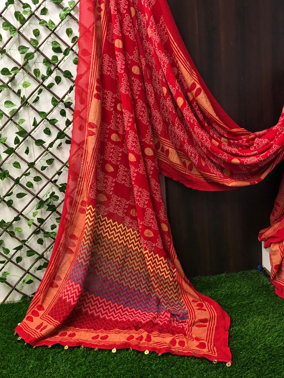 Sr Charitra Designer Pure Fabric Printed Bandhani Sarees Col...