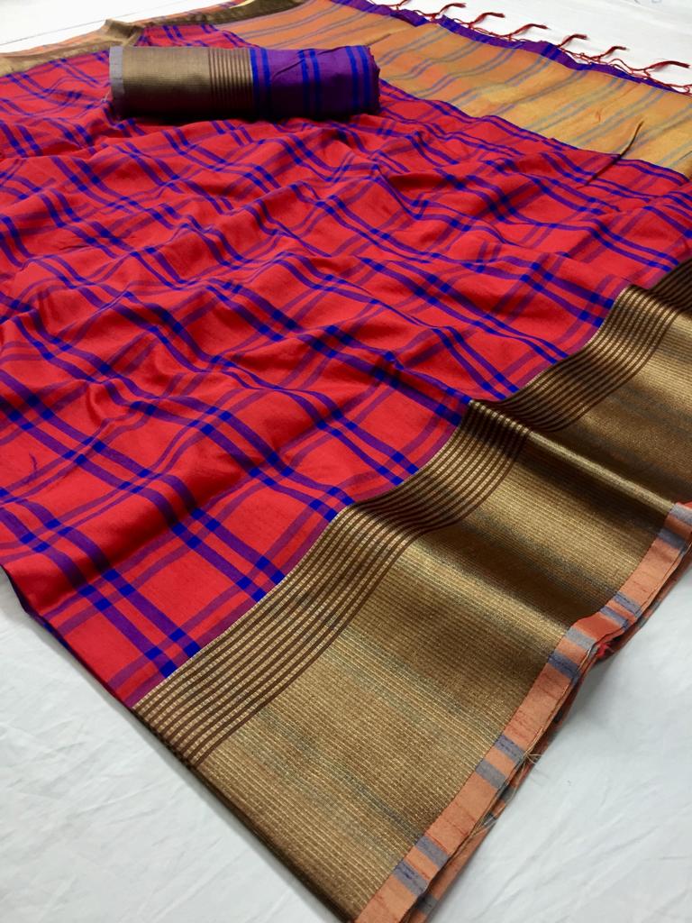 Venika Silk Designer Checks Printed Soft Silk Weaving Sarees...