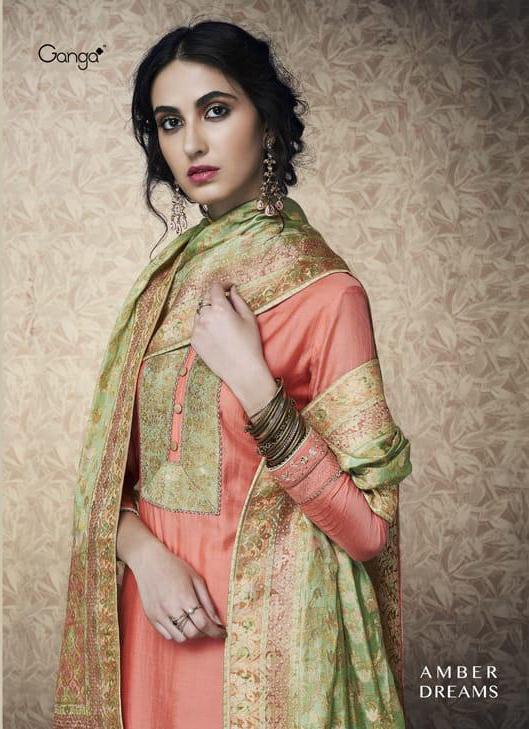 Ganga Amber Dreams Designer Pure Bemberg Silk With Banarasi ...